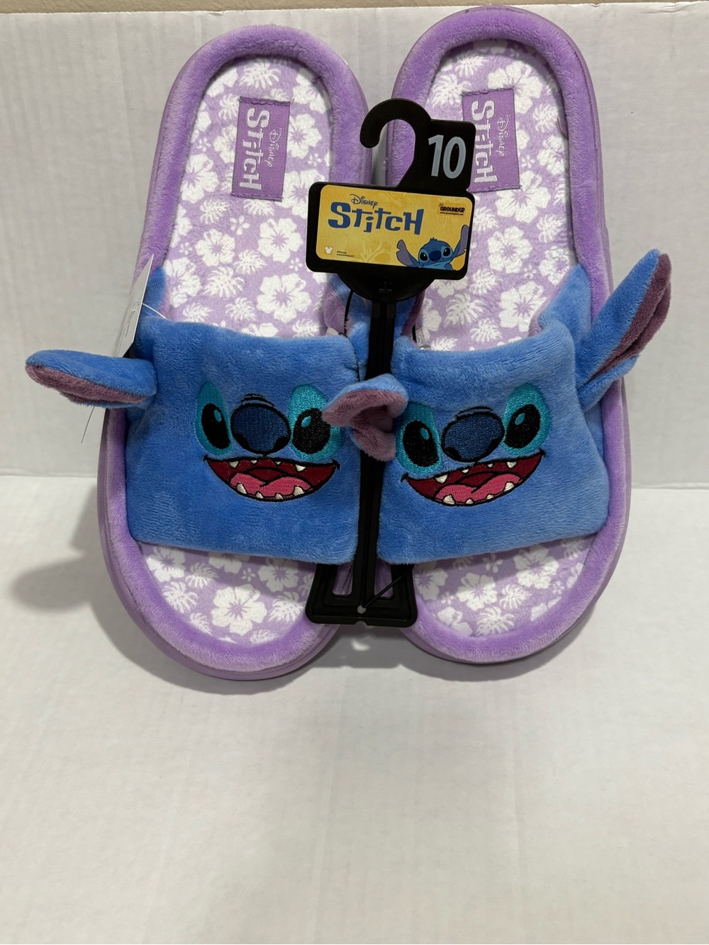Disney Kids Plush Stitch Slide Slippers in Purple & Blue